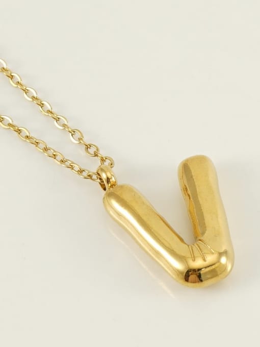 Letter V [Gold] Titanium Steel Letter Necklace With 26 letters